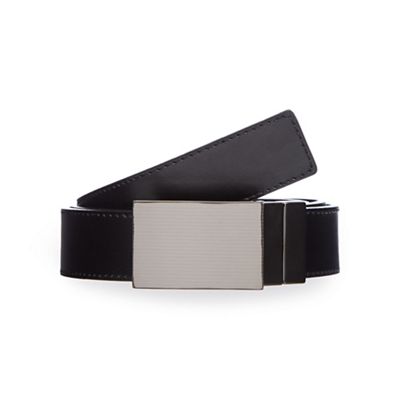 Big and tall black coated bonded leather reversible plate buckle belt